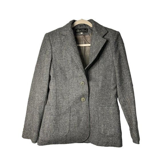 100% Pure Virgin Wool Button Up Ladies Gray Career Wear Blazer Jacket SZ 7/8 - Picture 2 of 5